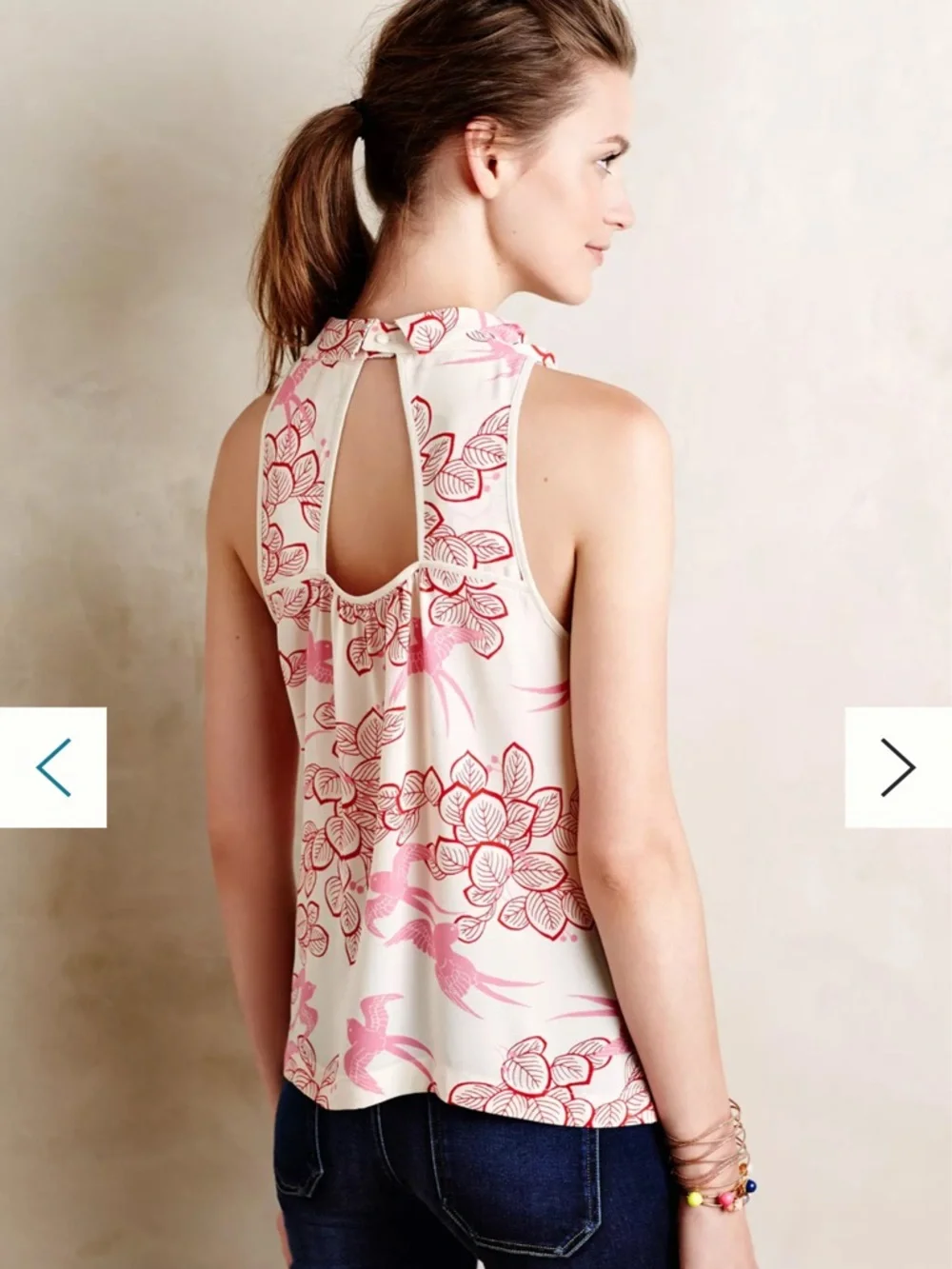 Anthropologie Maeve Cream/Red/Pink Bird & Leaf Print Bow Blouse EUC - Picture 16 of 16